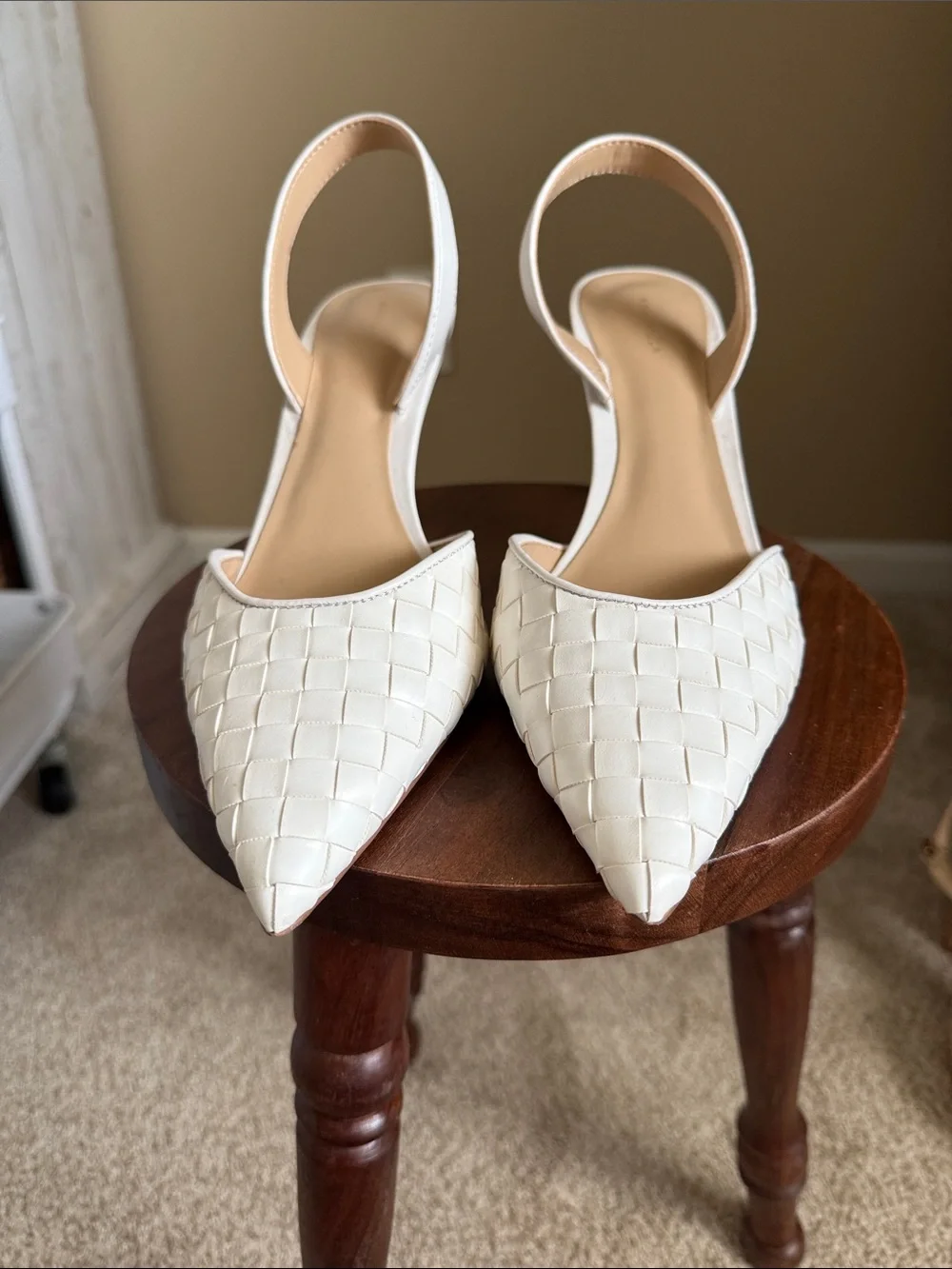 Women’s White Woven Pointed Slingback Flats